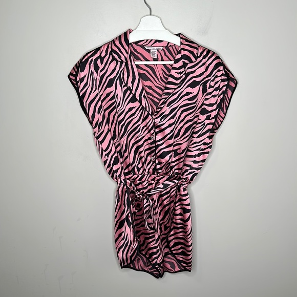 Victoria's Secret Other - Victoria’s Secret Satin Pink Zebra Print Sleep Romper
